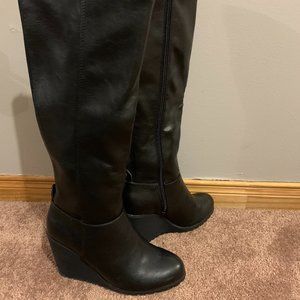 Call it Spring Black Wedge Knee High Boot 6.5